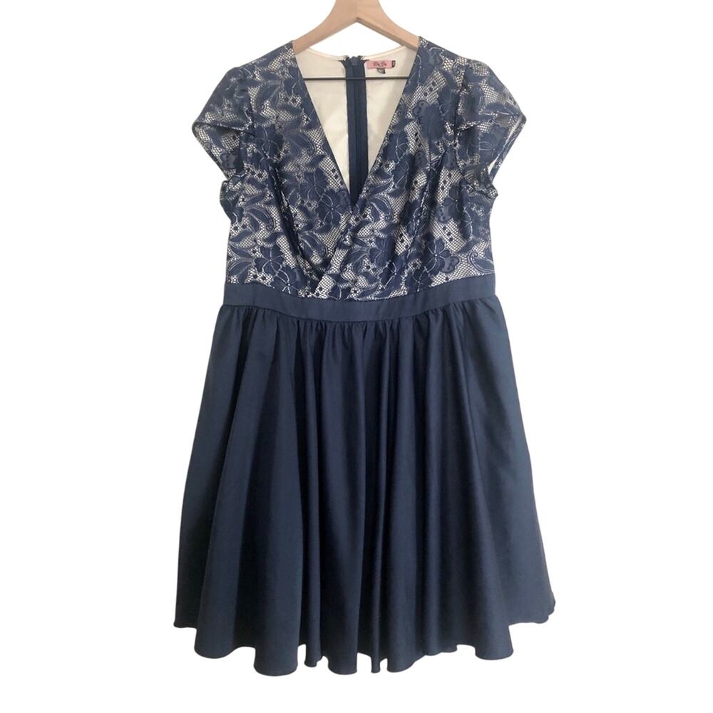 Modcloth Chi Chi London Elegance Awaits Navy Fit Flare Cocktail Lace Mini Dress
